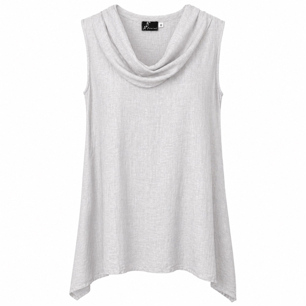 Fenini Womens XL Linen Cowl Neck Sleeveless Tunic Top Gray Lagenlook USA